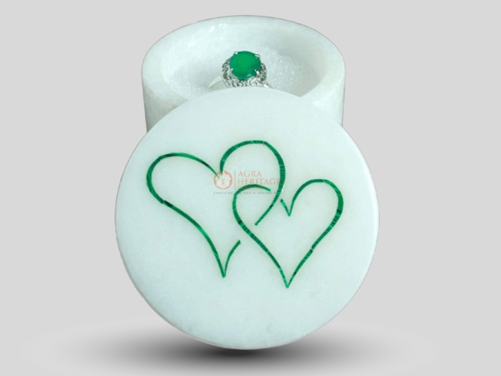 White Marble Ring Box Malachite Inlay Special Love Gifts